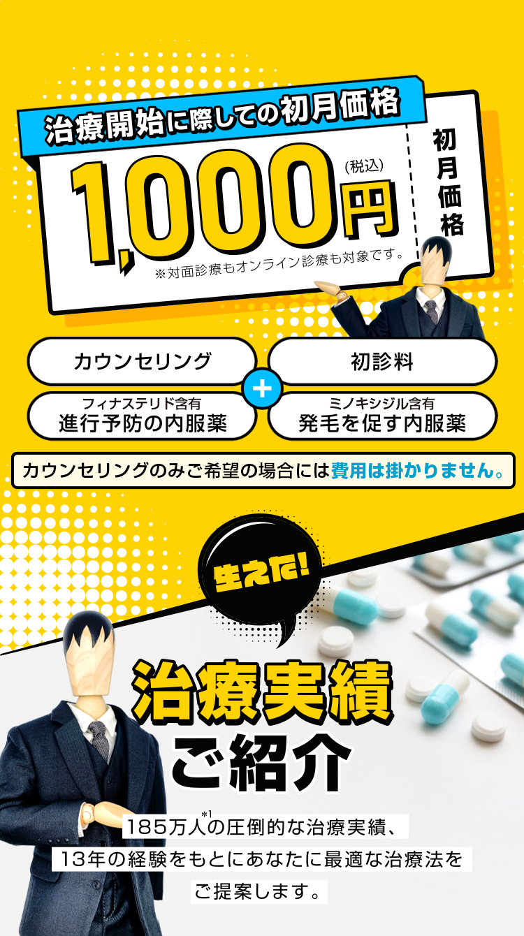 治療開始に際しての初月価格1000円 治療実績ご紹介